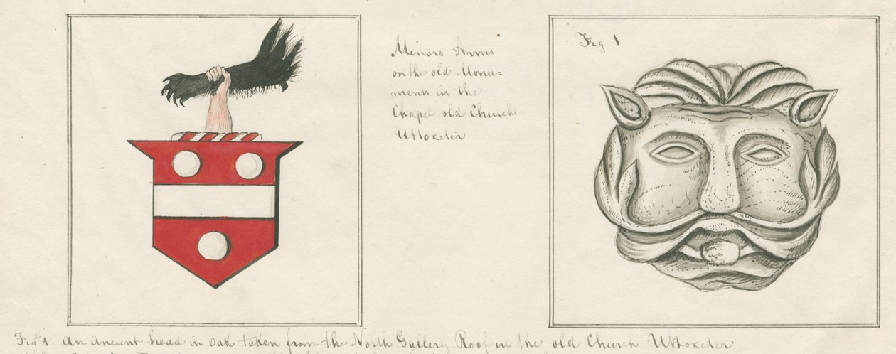 Uttoxeter templom – faragott fej: toll- és mosórajz, nd [?19. század közepe] alkotó: John Robert Fernyhough