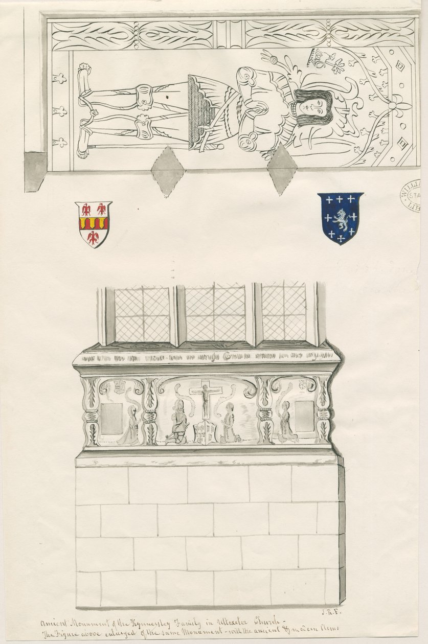 Uttoxeter templom – A Kinnersley család emlékműve: toll- és mosórajz, nd [19. század közepe] (rajz) alkotó: John Robert Fernyhough