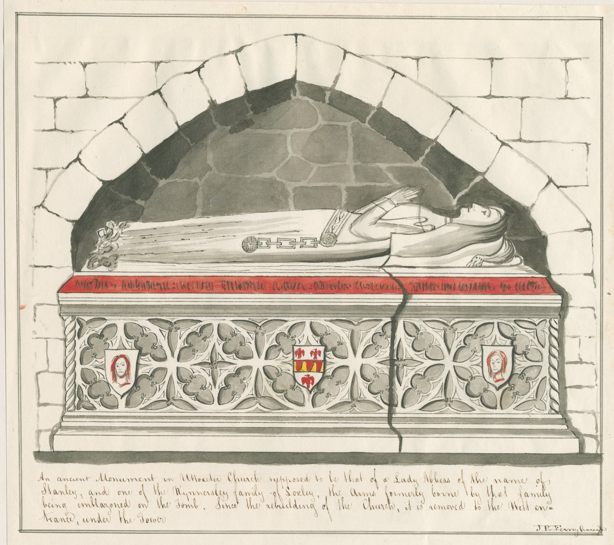 Uttoxeter templom – A Kynnersley család hölgy apátnőjének sírja: toll- és mosórajz, nd [19. század közepe] alkotó: John Robert Fernyhough