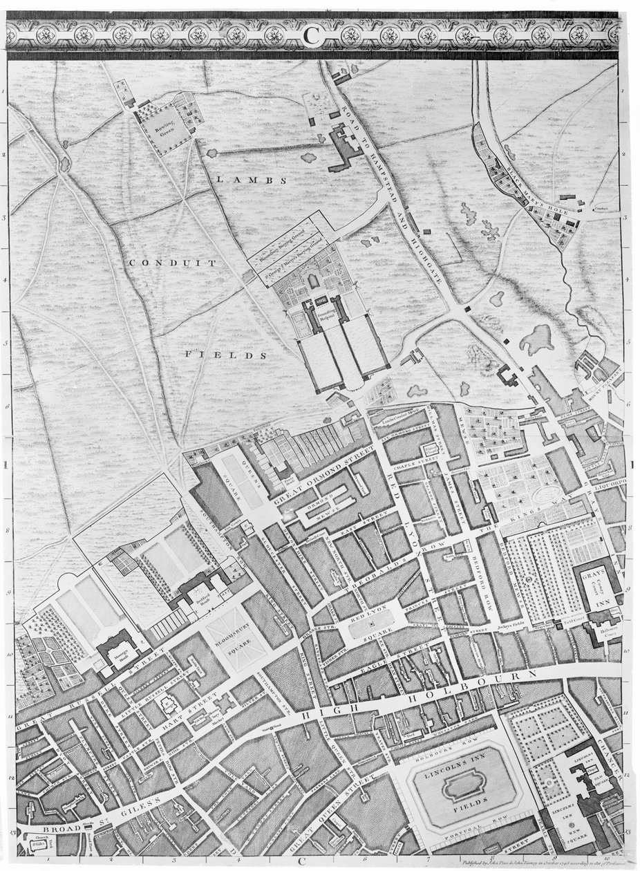 Bloomsbury és Holborn térképe, London, 1746 alkotó: John Rocque