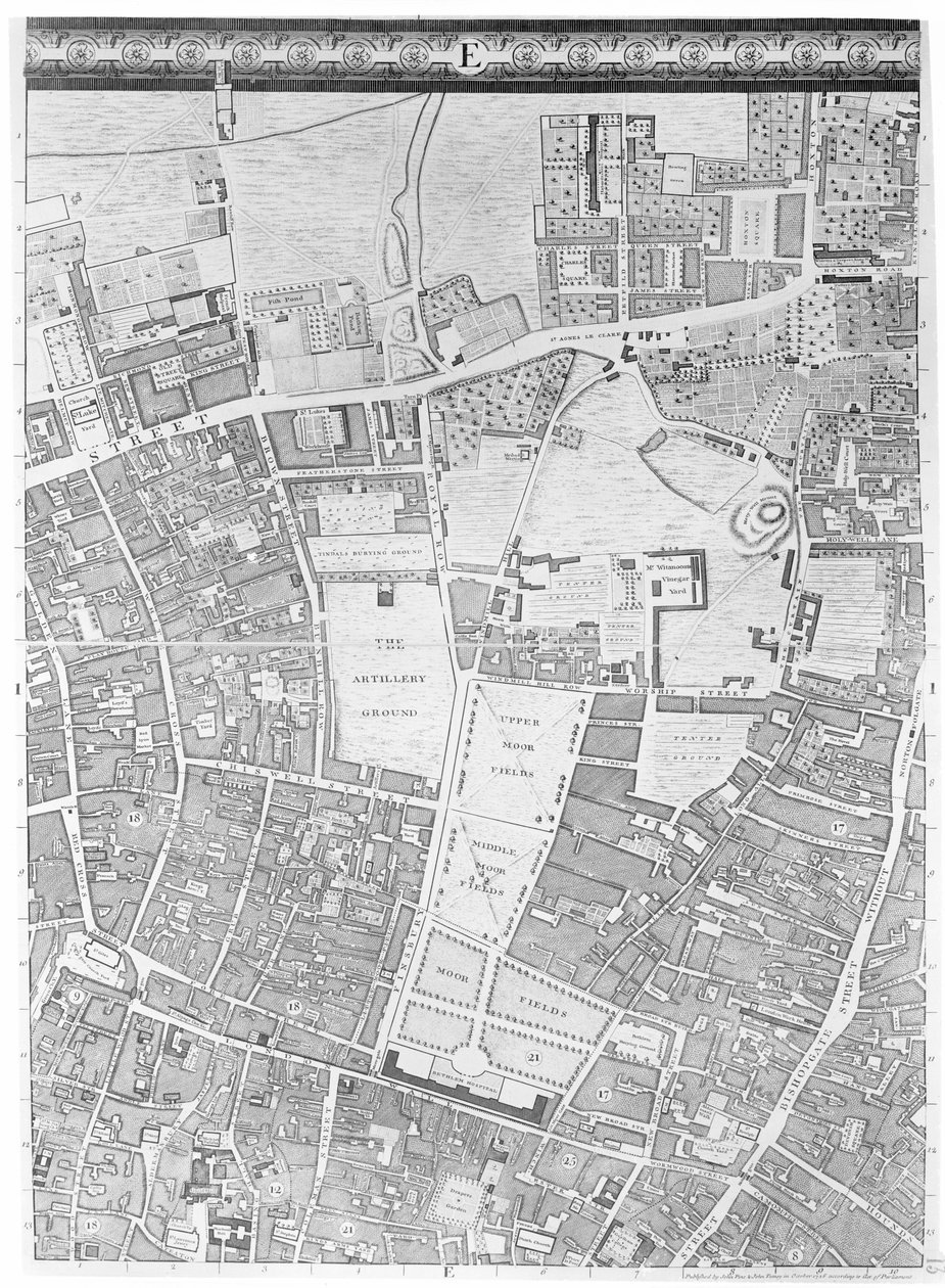Moorfields és Hoxton térképe, London, 1746 alkotó: John Rocque