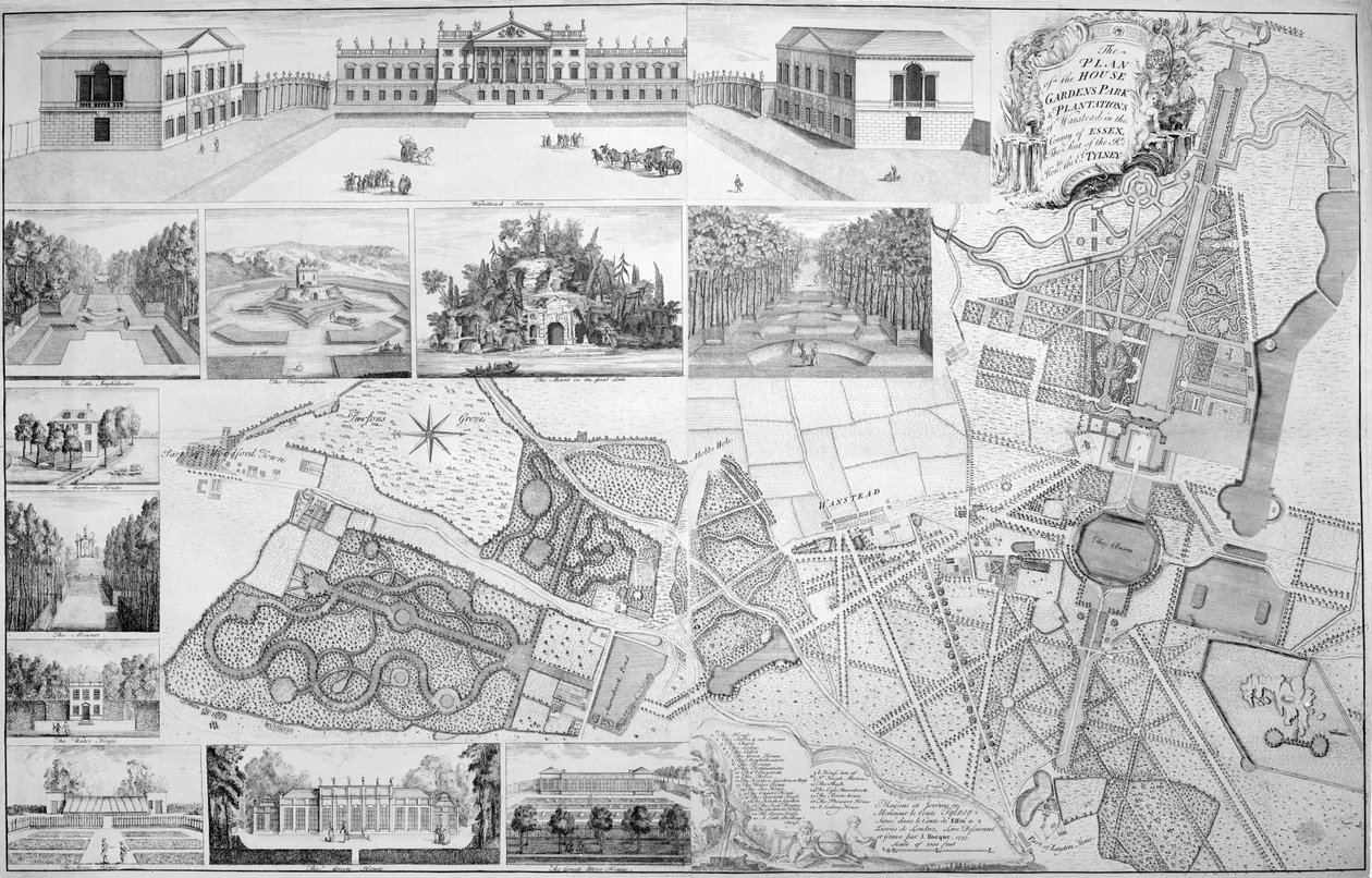 Wanstead házának, kertjeinek, parkjának és ültetvényeinek terve, Tylney grófjának székhelye, 1735 alkotó: John Rocque