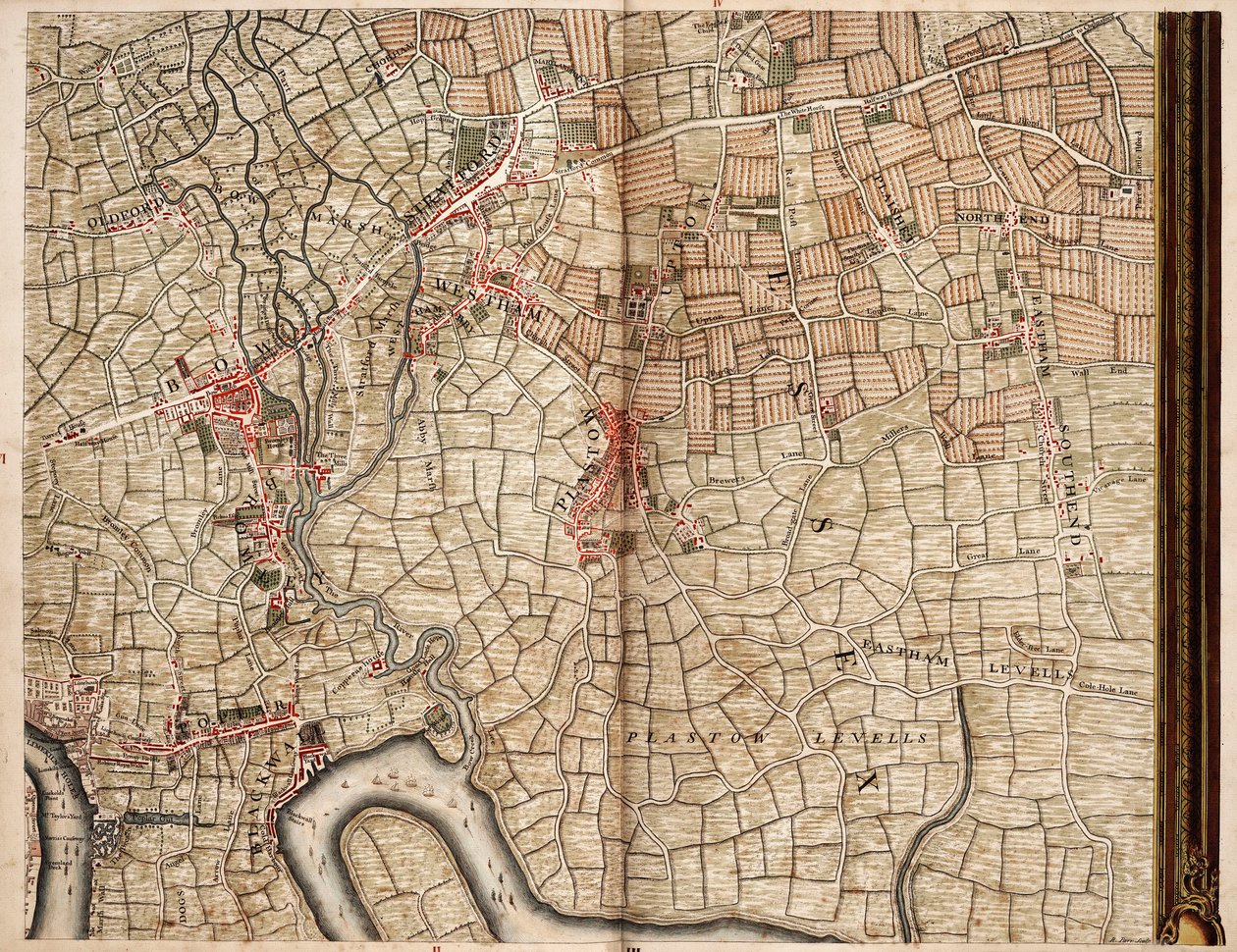 Bow, Stratford, Blackwall és Plaistow térképe alkotó: John Rocque