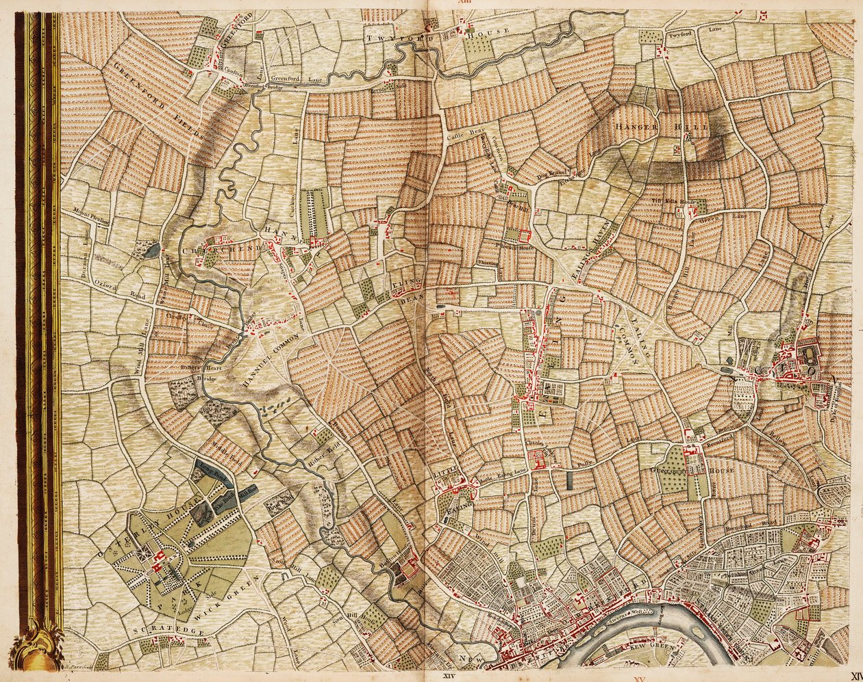 Greenford, Osterley, Ealing és Kew térképe alkotó: John Rocque