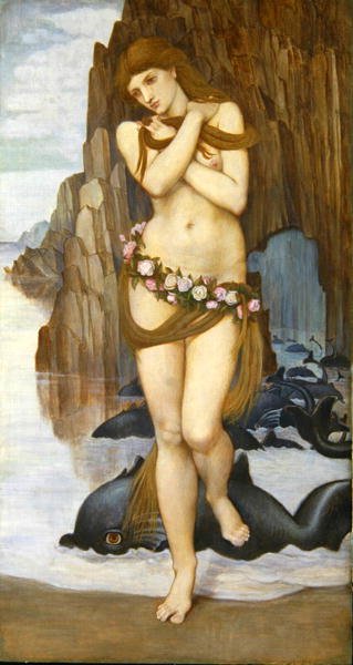 A tengerből kiemelkedő Vénusz, 1870-es évek eleje (tempera és arany, tábla) alkotó: John Roddam Spencer Stanhope