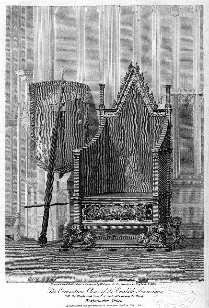 Az angol uralkodók koronázási széke, Westminster Abbey, London, 1810. alkotó: John Roffe