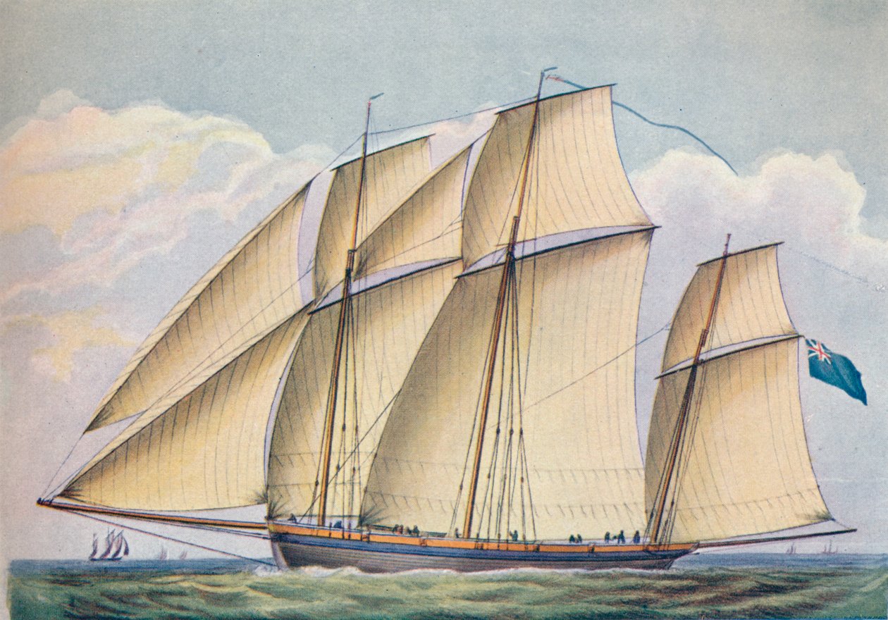 Fegyveres lugger zárt vontatással teljes vitorlával, 1825 alkotó: John Rogers