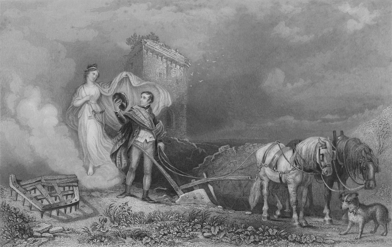 A költészet géniusza, aki égési helyeket talál az ekenél, 1840 alkotó: John Rogers