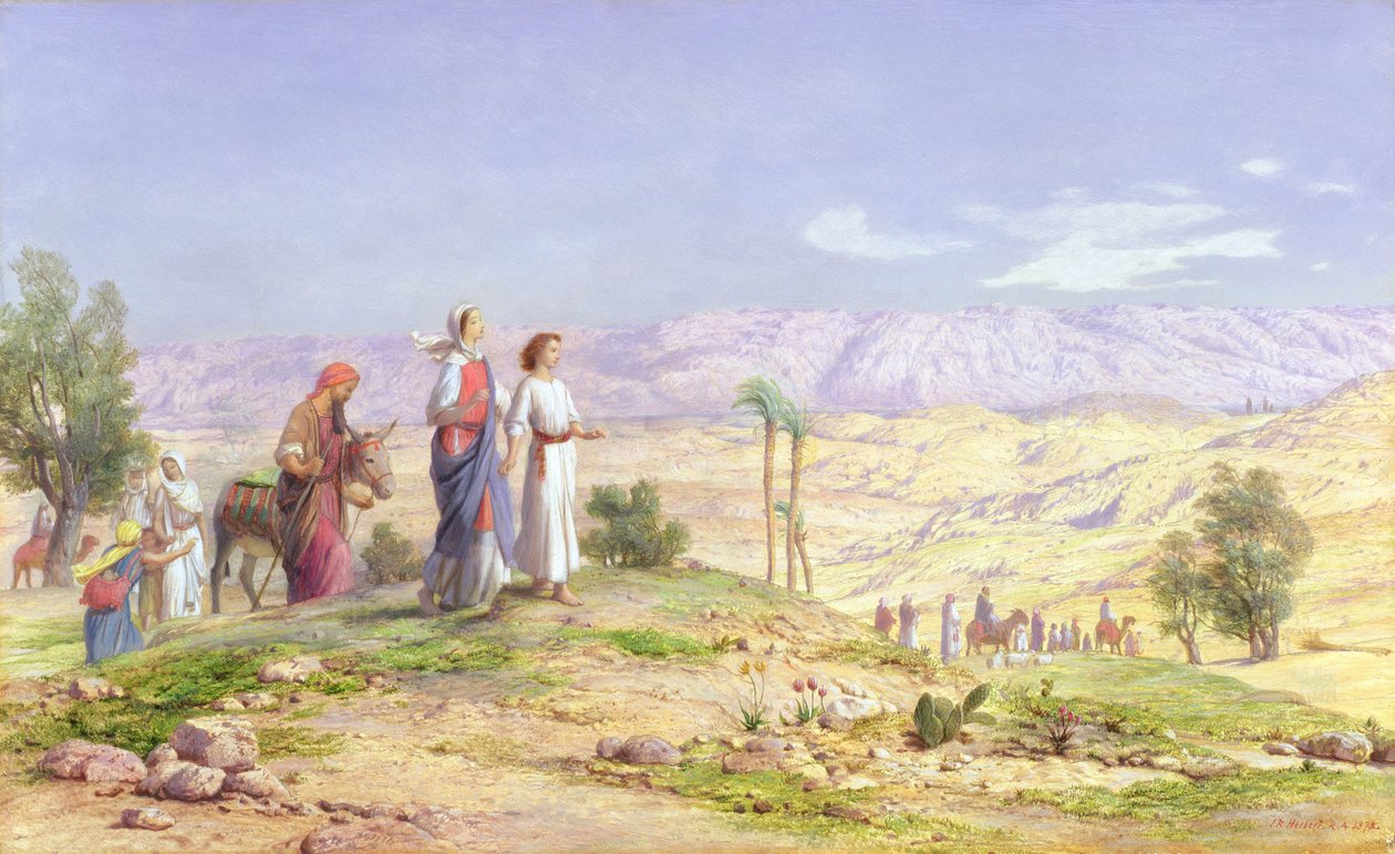A Szent Család Názáretből Jeruzsálem felé közeledik, 1878 (olaj, ceruza a fedélzeten) alkotó: John Rogers Herbert