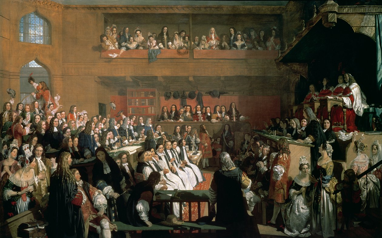 A hét püspök tárgyalása az alsóházban II. Jakab uralkodása alatt alkotó: John Rogers Herbert