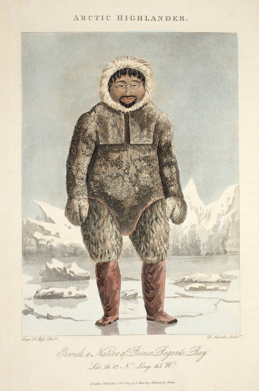Arctic Highlander, Ervick, a Prince Regents Bay szülötte, illusztráció az „A Voyage of Discovery...”-ből, 1819 alkotó: John Ross