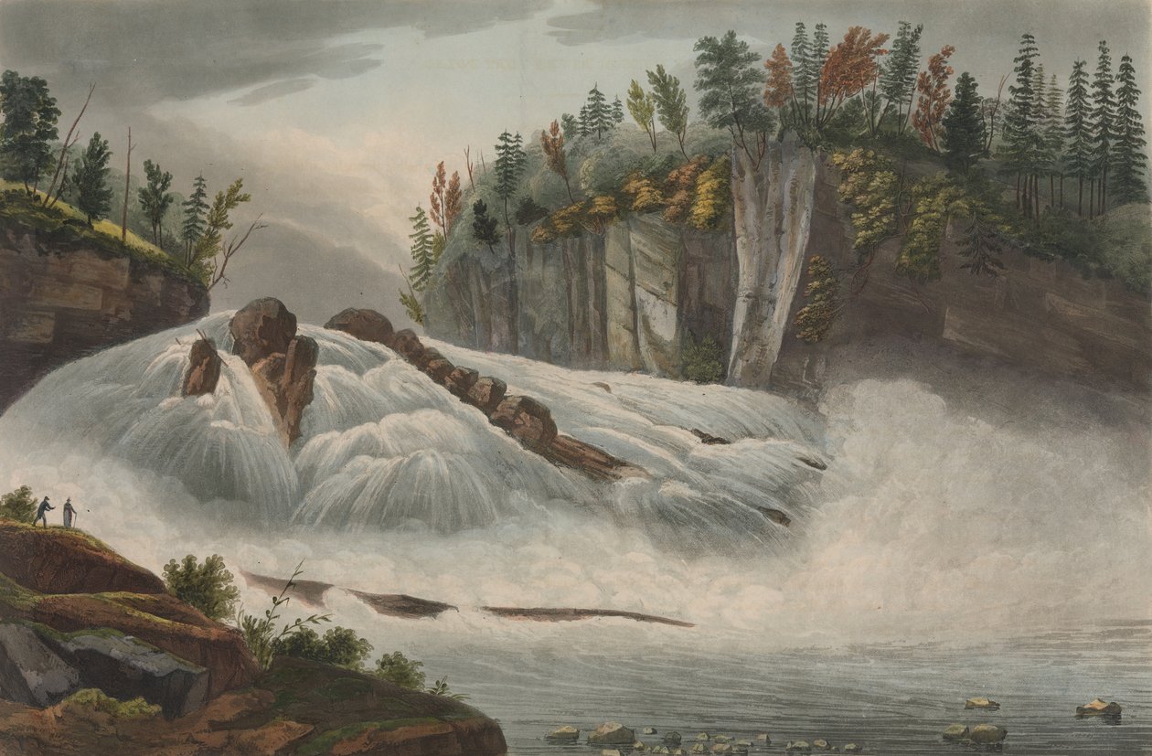A Hudson River Portfolio 5. számú Hadley-vízesése, 1821-22. alkotó: John Rubens Smith