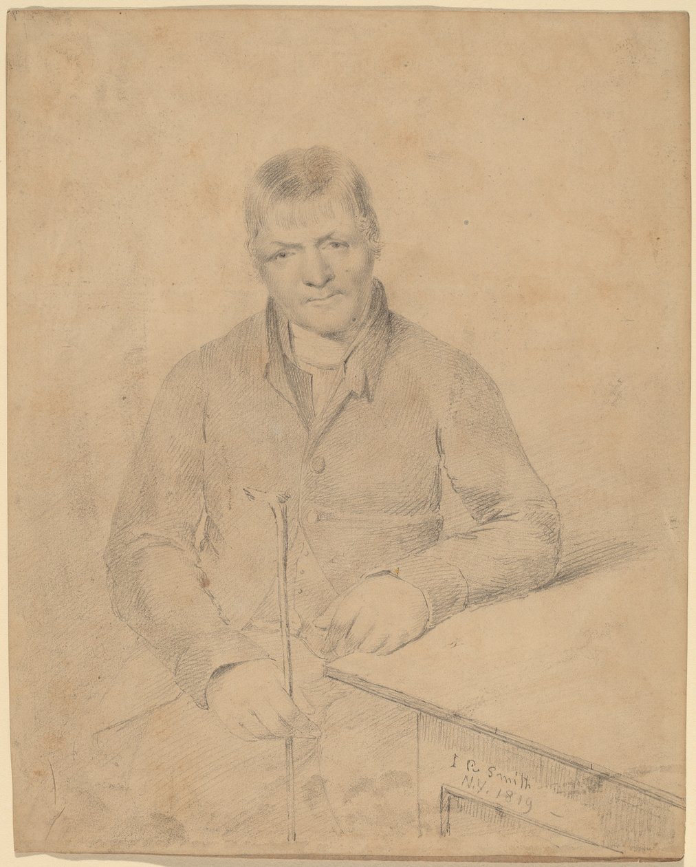Férfi asztalnál ül alkotó: John Rubens Smith