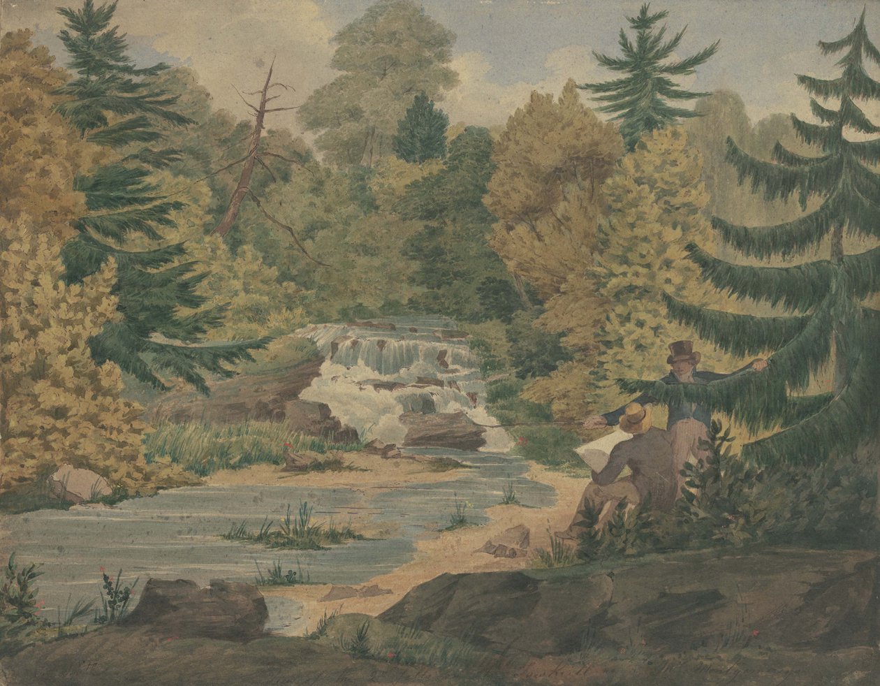 Kilátás a második vízesésre a Sawkill folyón, 1840 körül (akvarell és tinta szőtt papíron) alkotó: John Rubens Smith