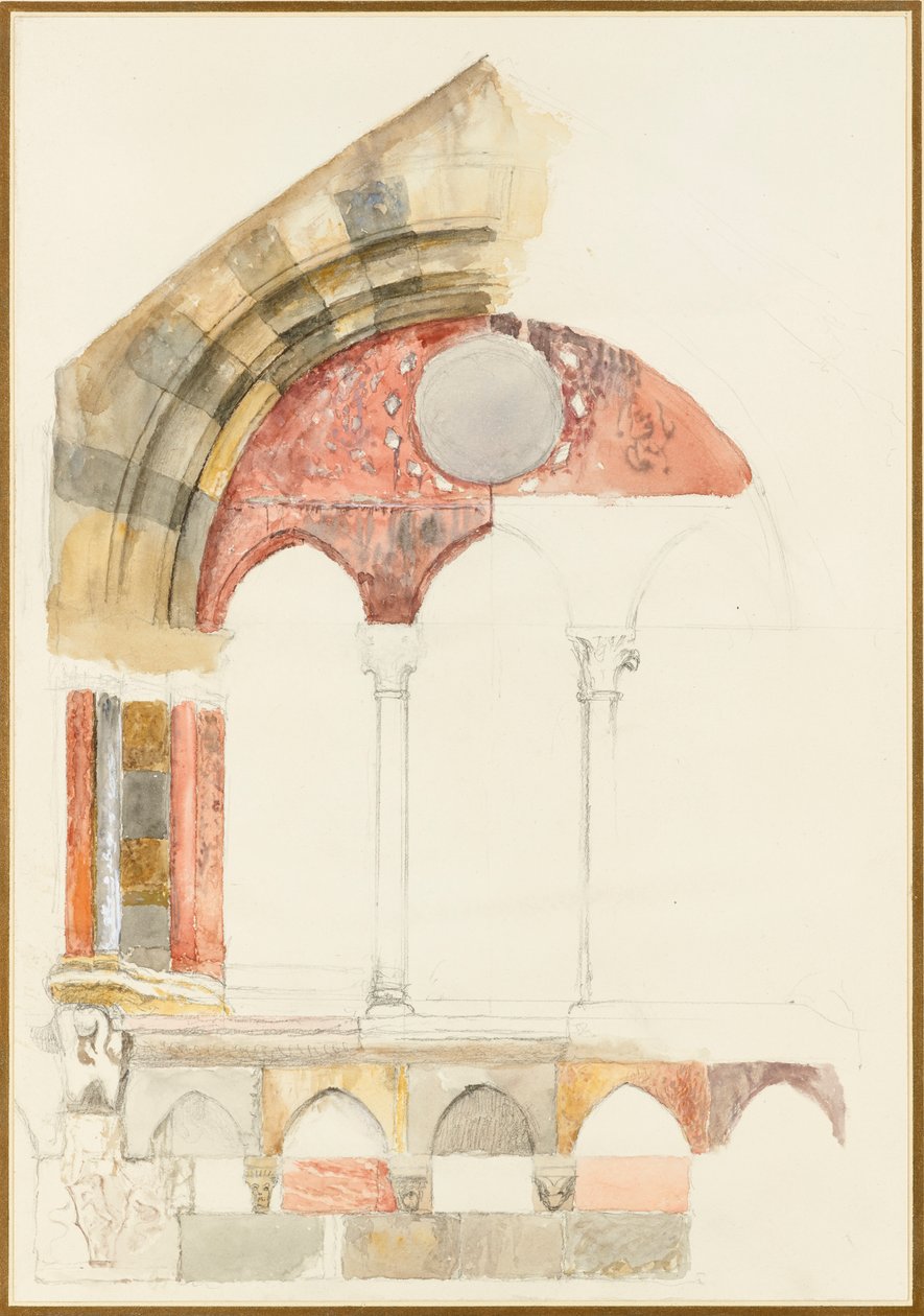 A Broletto ablaka, Como: gyors, színes vázlat, amely a márványok berakásának módszerét mutatja, 1869 alkotó: John Ruskin
