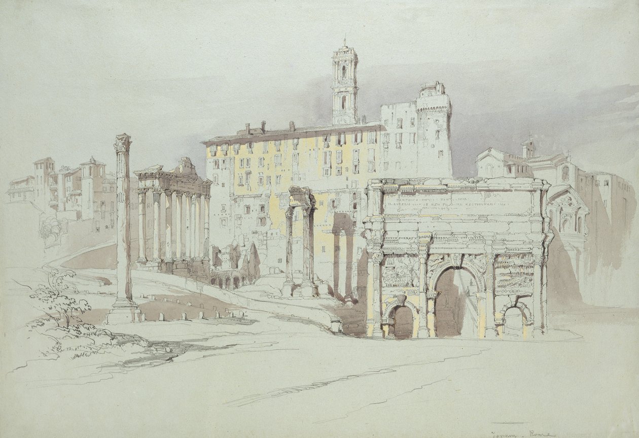 A Palazzo Tolomei ablaka, Siena, a tömeges kövek durva és aszimmetrikus elhelyezését mutatja be, 1870. június 25-27 (akvarell és testfesték grafit felett, kék szőtt papíron) alkotó: John Ruskin