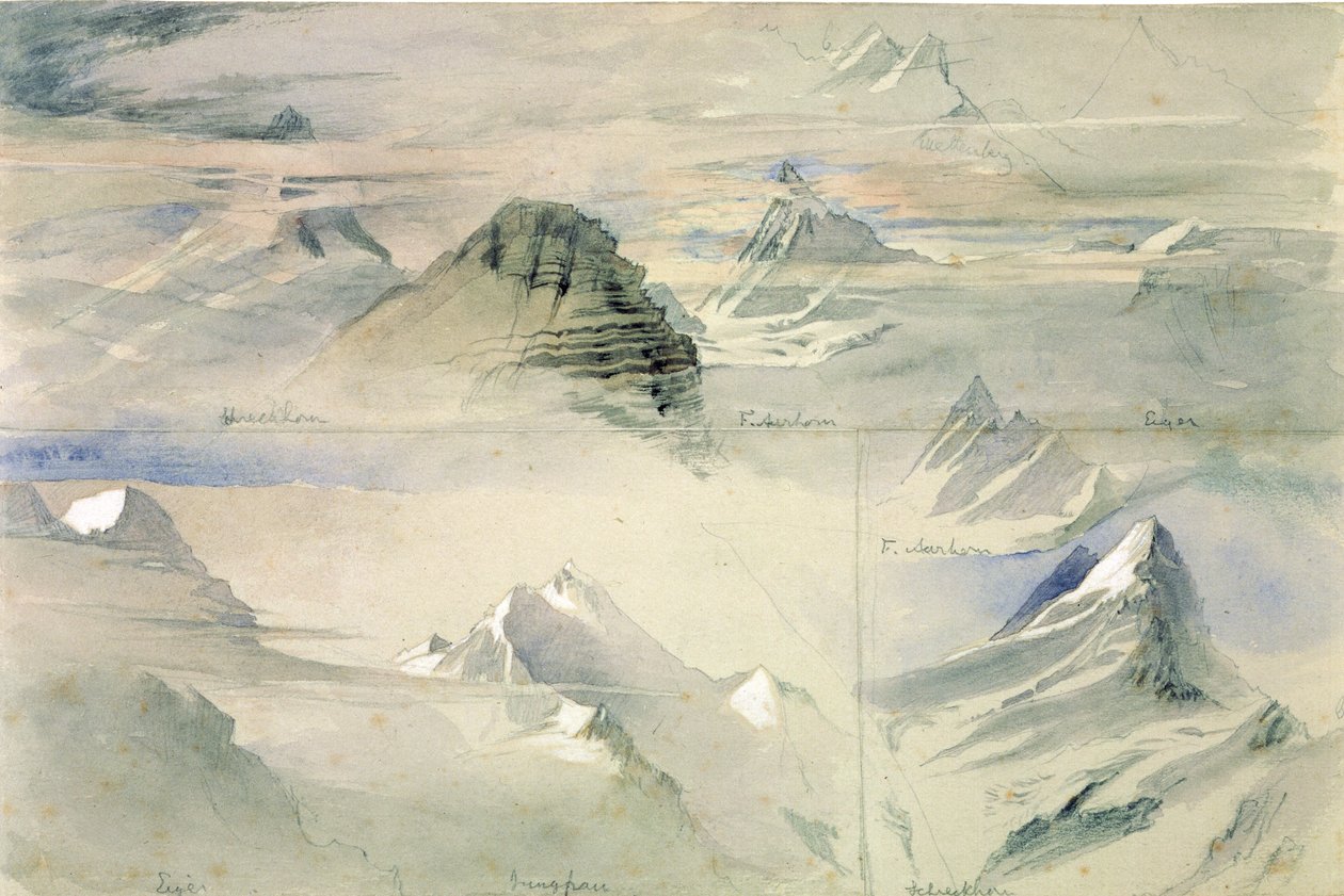 Alpesi csúcsok: Jungfrau és mások, 1846 alkotó: John Ruskin