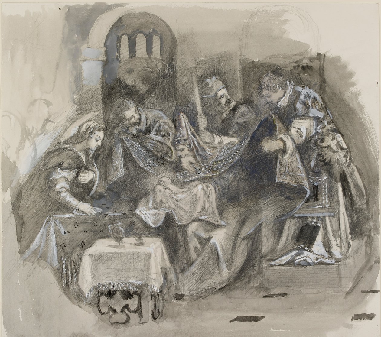 Rajz Tintoretto körülmetéléséről a Scuola Grande di San Roccóban, 1869. augusztus alkotó: John Ruskin