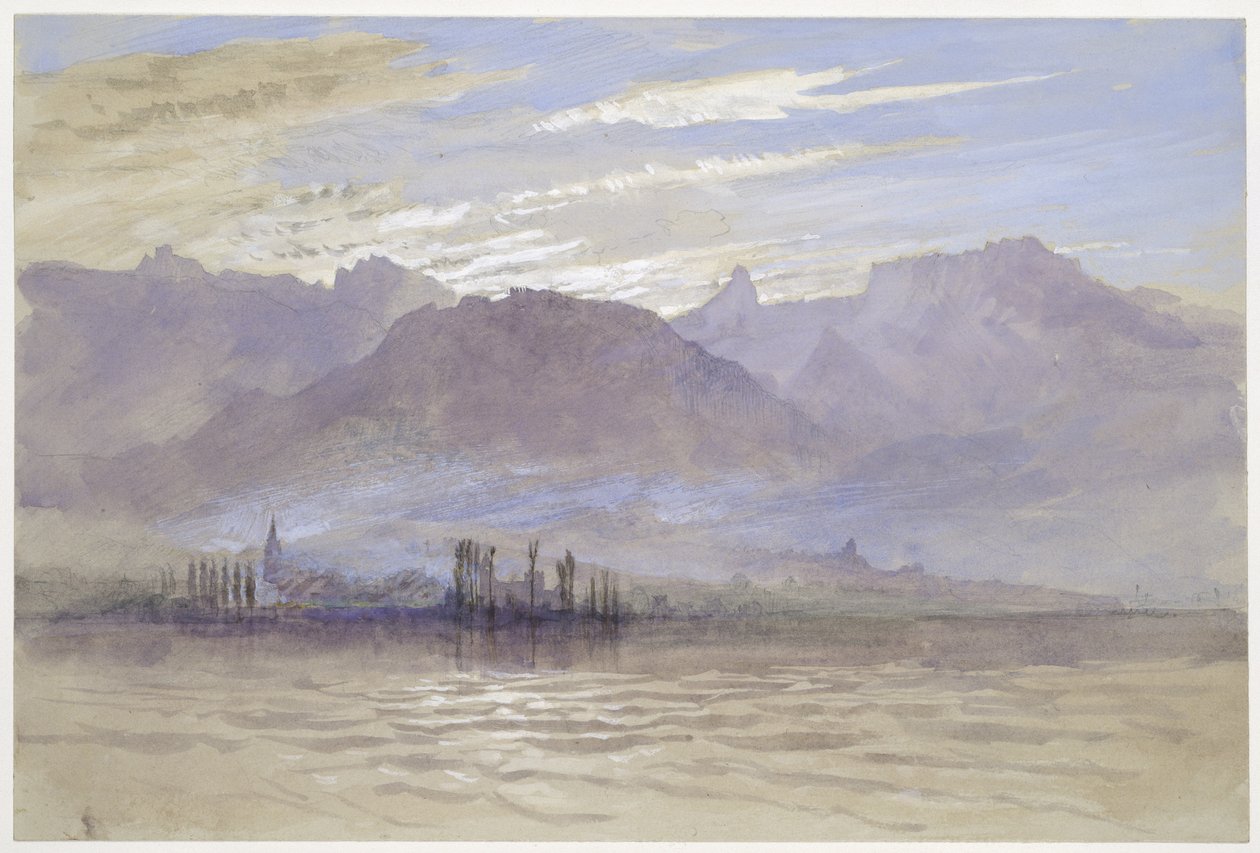 Tavaszi reggel, északkeleti széllel, Veveyben, 1849. május-június vagy 1869. május 1. (akvarell és testfesték grafit felett halványszürke szőtt papíron) alkotó: John Ruskin