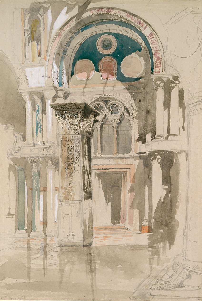 A velencei Szent Márk-bazilika része: Vázlat eső után, 1846. május 27. alkotó: John Ruskin