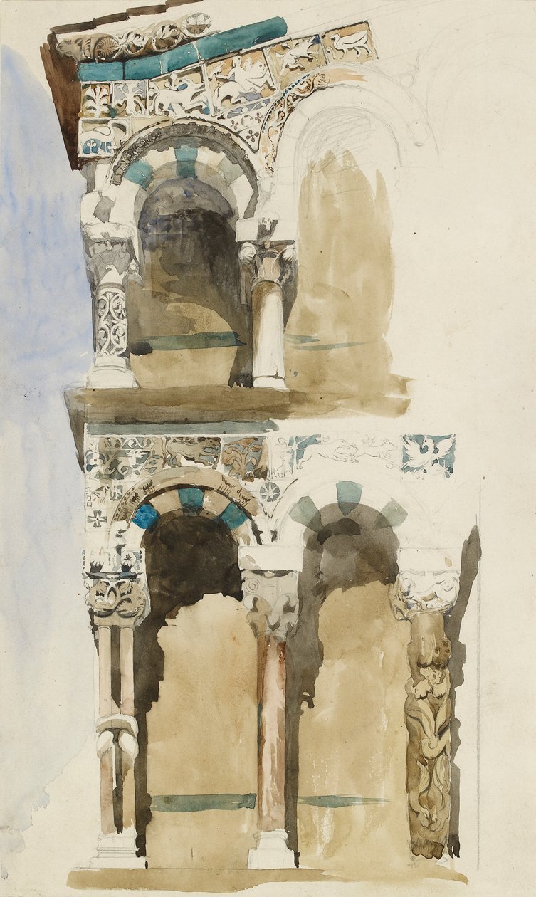 A lerombolt San Michele-templom homlokzatának része, Foro, Lucca, 1846 alkotó: John Ruskin