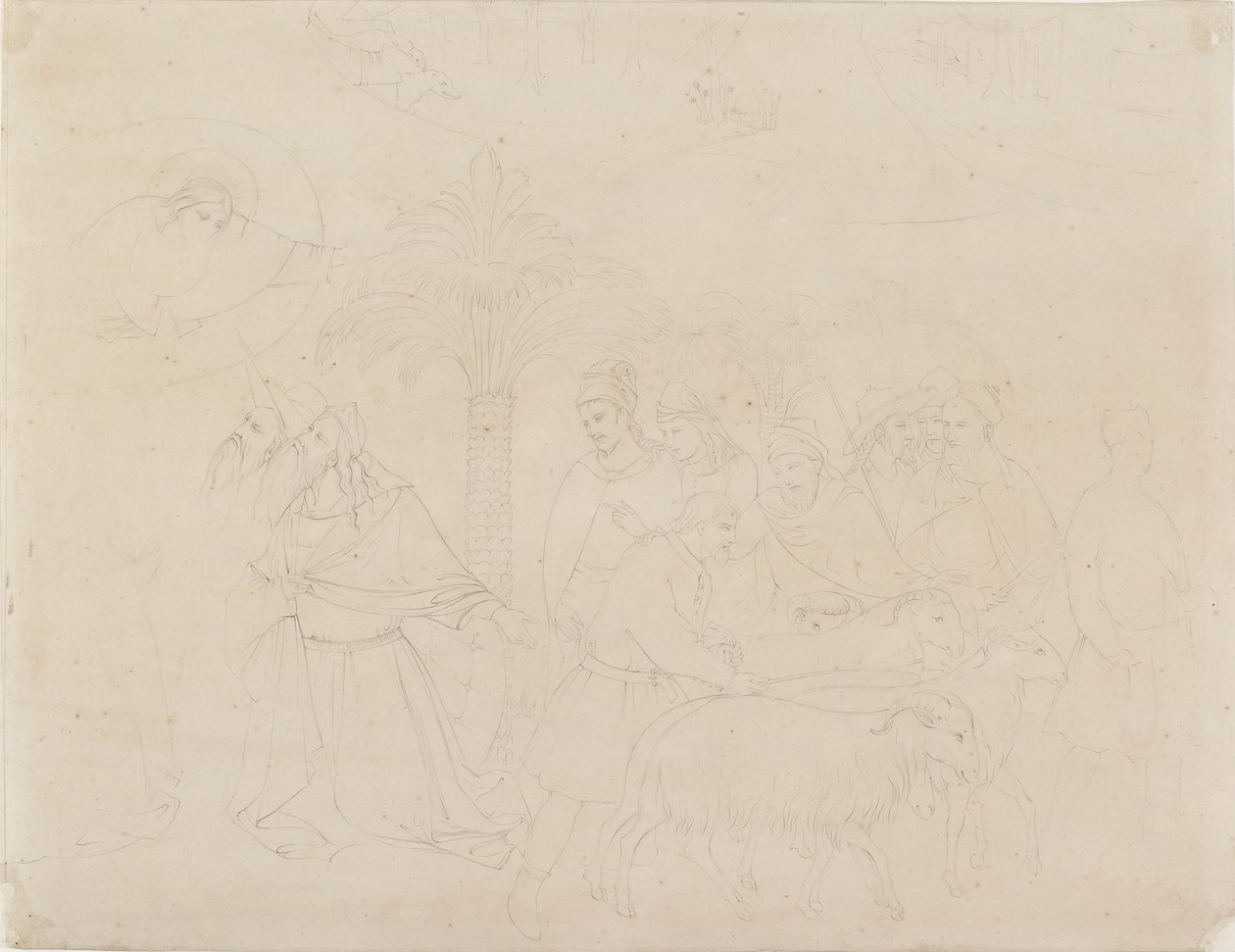 Ceruzavázlat a „Jób barátai” freskójának egy részletéről, 1845 alkotó: John Ruskin