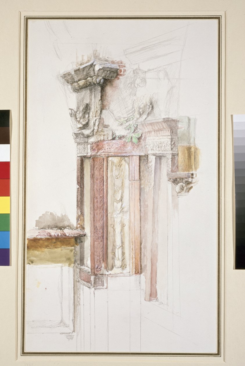 Pilaszter a Sant Anastasia homlokzatán, Verona, 1869. június (wc és testszín grafit felett, papíron, néhány vonal uralkodott) alkotó: John Ruskin
