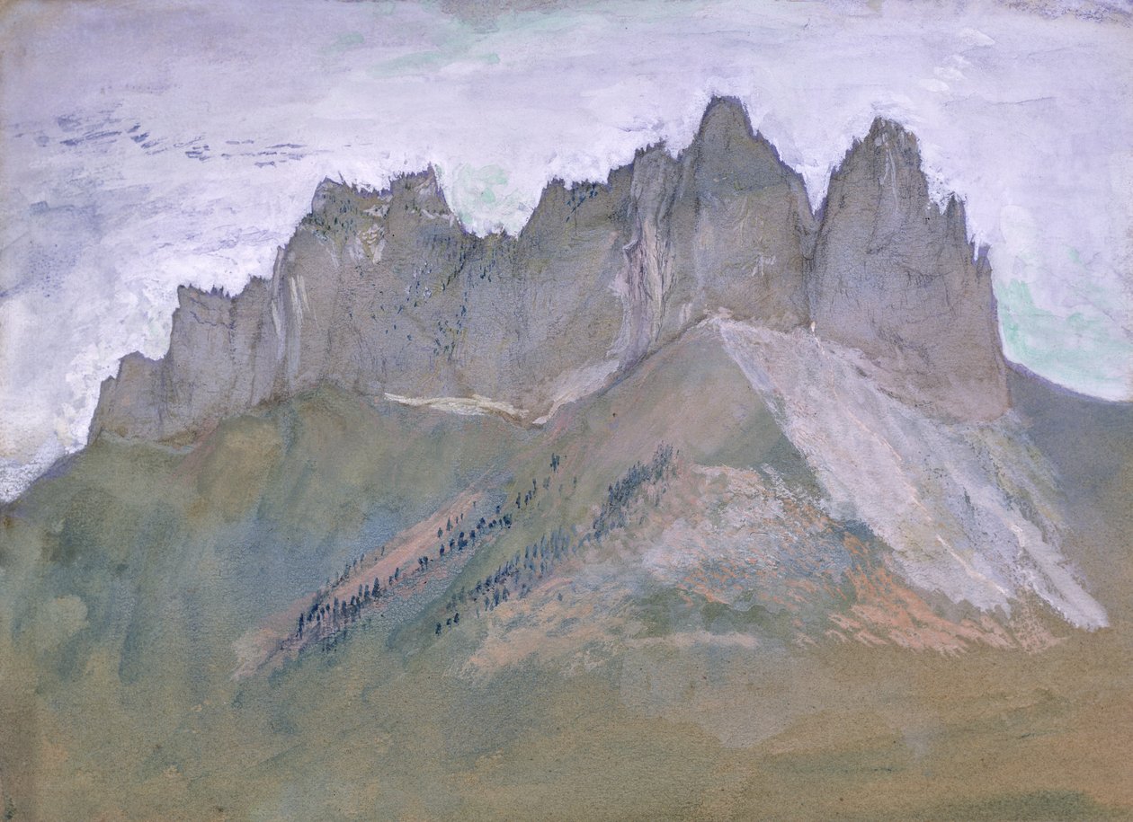 Rochers de Lanfon, Annecy-tó, 1860 körül (gouache és WC papíron) alkotó: John Ruskin