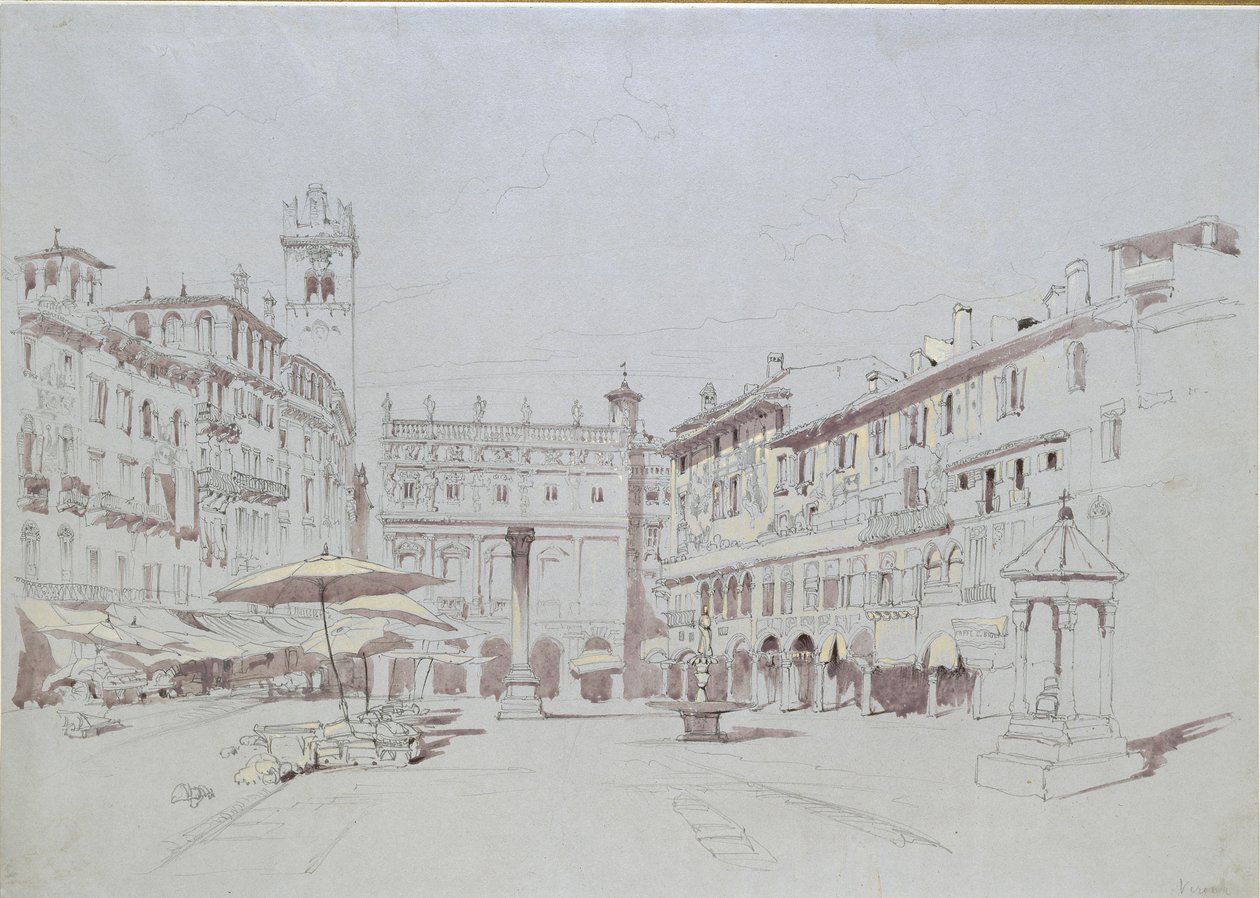 Tanulmány a Piazza delle Erbe részletéhez, Verona, 1841. május 19 alkotó: John Ruskin