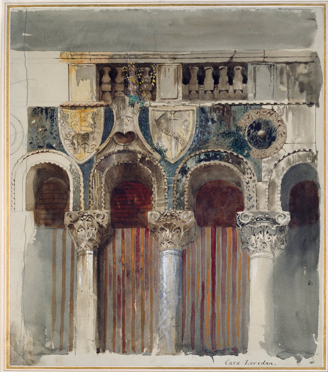 Tanulmány a márványbetétről a Casa Loredan épülete előtt, Velence, 1845. szeptember-október alkotó: John Ruskin