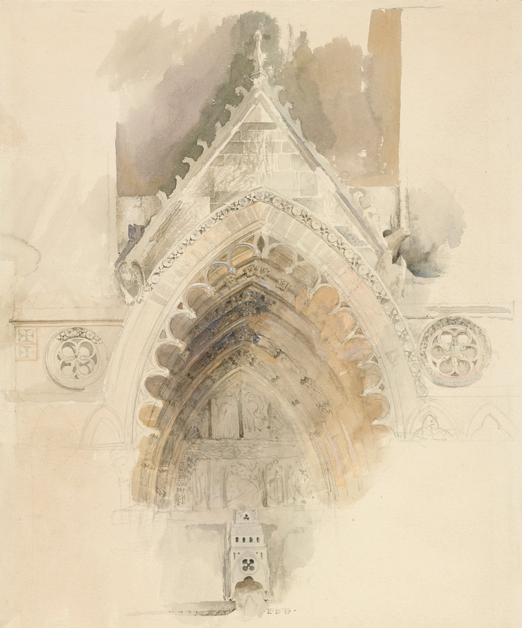 Az Amiens-i katedrális nyugati bejáratának északi íve, 1856. május 17-18. vagy szeptember 23. alkotó: John Ruskin