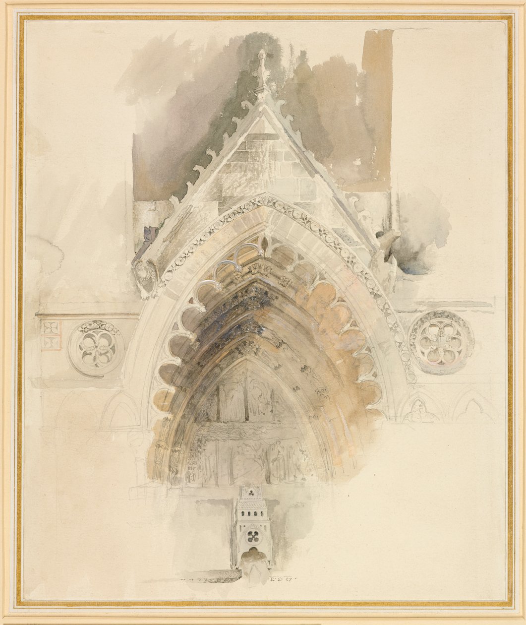 Az Amiens-i katedrális nyugati bejáratának északi íve, 1856. május 17-18. vagy szeptember 23. alkotó: John Ruskin