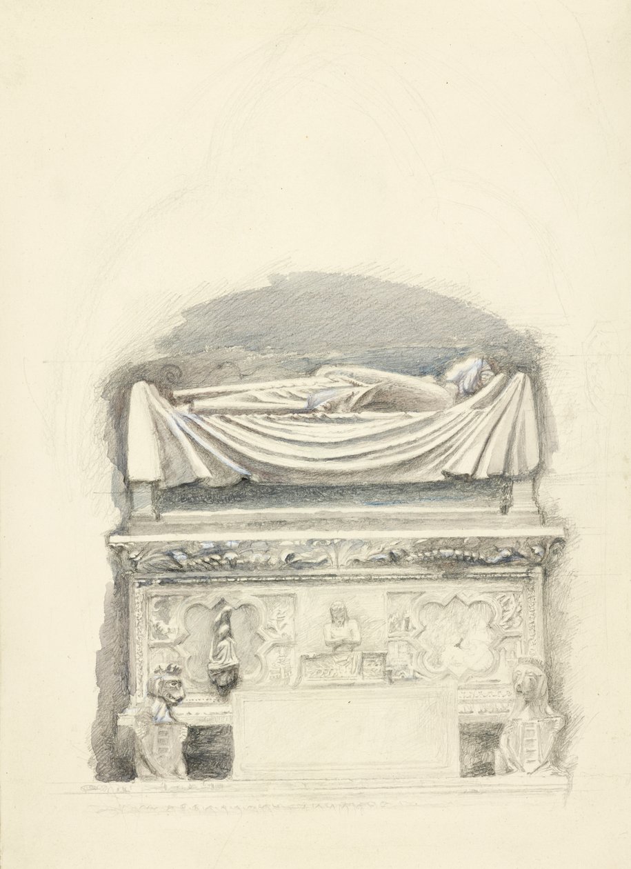 Cangrande I della Scala sírjának szarkofágja és képmása, Verona, 1869. május 21-július 1. (grafit, akvarell és testfesték szőtt papíron) alkotó: John Ruskin