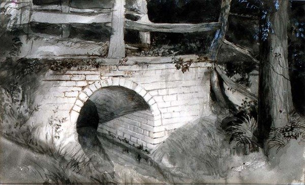 A kis téglahíd (tinta mosással papíron) alkotó: John Ruskin