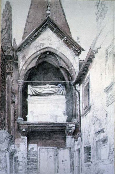 Cangrande I. sírja, Santa Maria Antica, Verona (ceruza és akvarell papíron) alkotó: John Ruskin