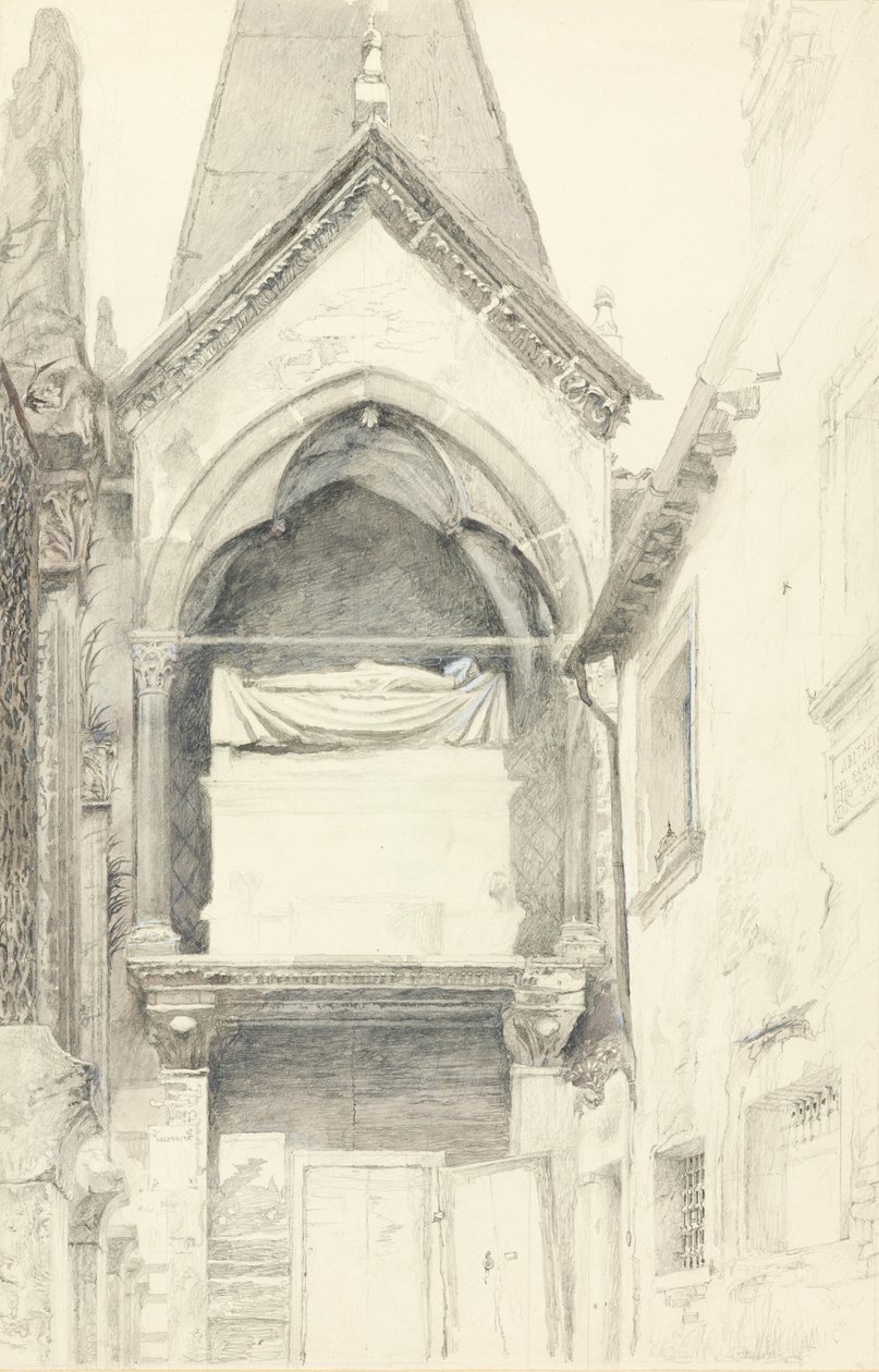 Cangrande I della Scala sírja, Verona, 1869. május 28-június 29. (grafit, akvarell és testfesték szőtt papíron) alkotó: John Ruskin