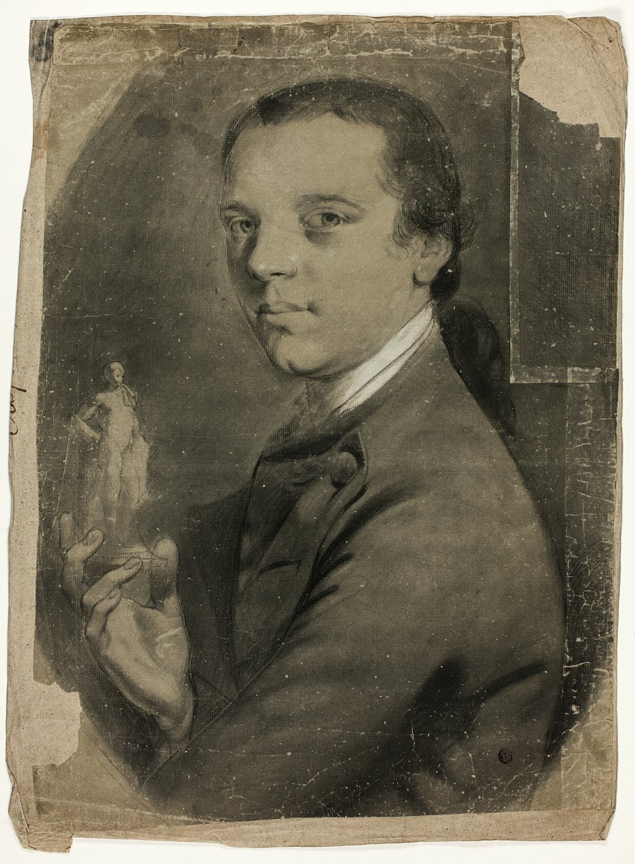 Fiatal férfi tartja a szobrot alkotó: John Russell
