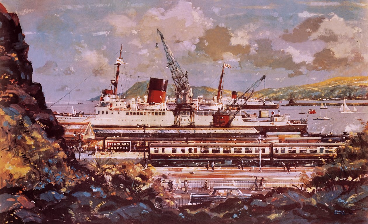 Fishguard kikötő jelenet alkotó: John S. Smith