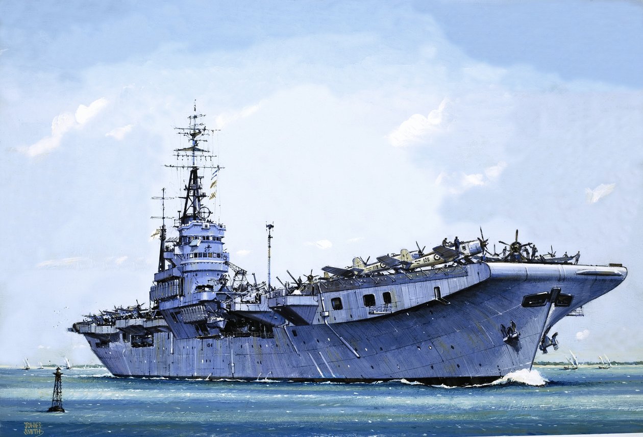 HMS Emperor, kereskedelmi hajóból repülőgép-hordozóvá alakítva a második világháború alatt. alkotó: John S. Smith