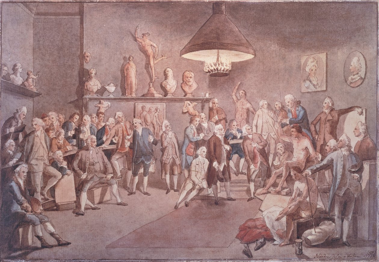 A londoni Királyi Akadémia akadémikusai, másolat Johann Zoffany (1733-1810) festményéről alkotó: John Sanders