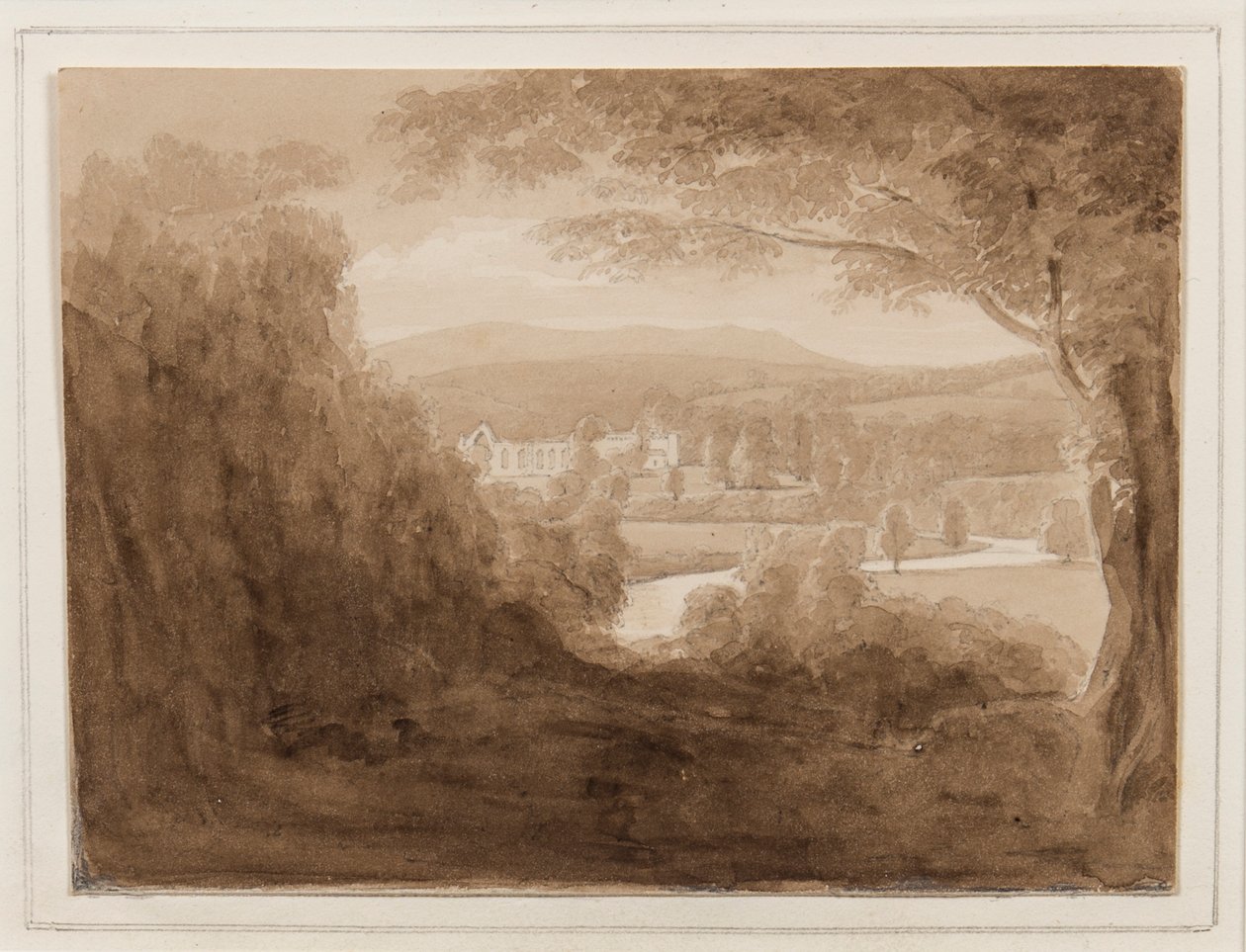 Bolton Abbey, Yorkshire, 1824. október 25-27. (ceruza, ecset és szépia tinta papíron) alkotó: John Scarlett Davis