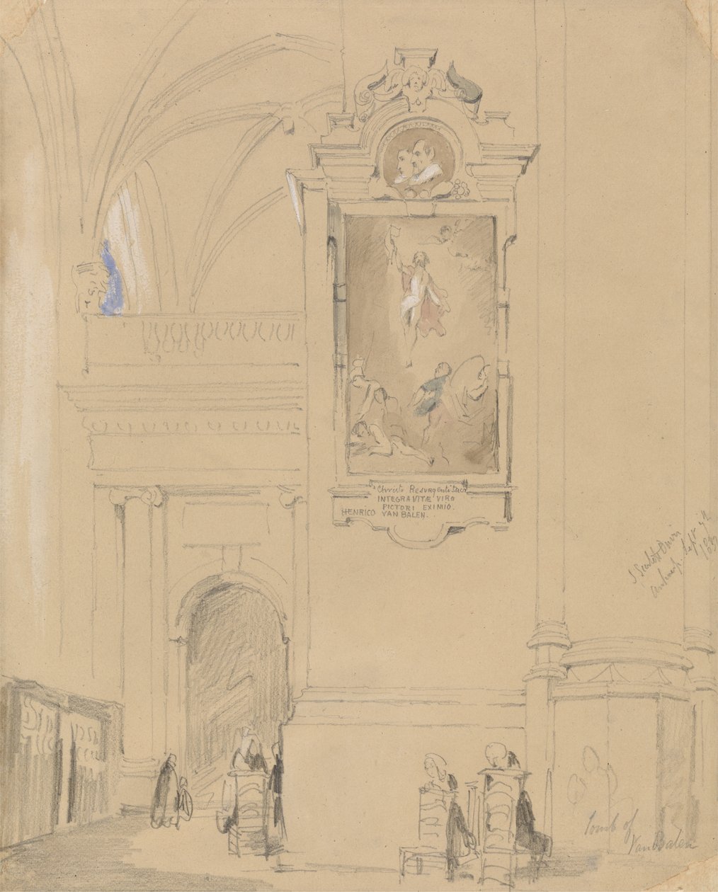 Hendrick van Balen (1575-1632) sírja, Antwerpen, 1832. szeptember 7. (grafit wc-vel narancssárga papíron) alkotó: John Scarlett Davis