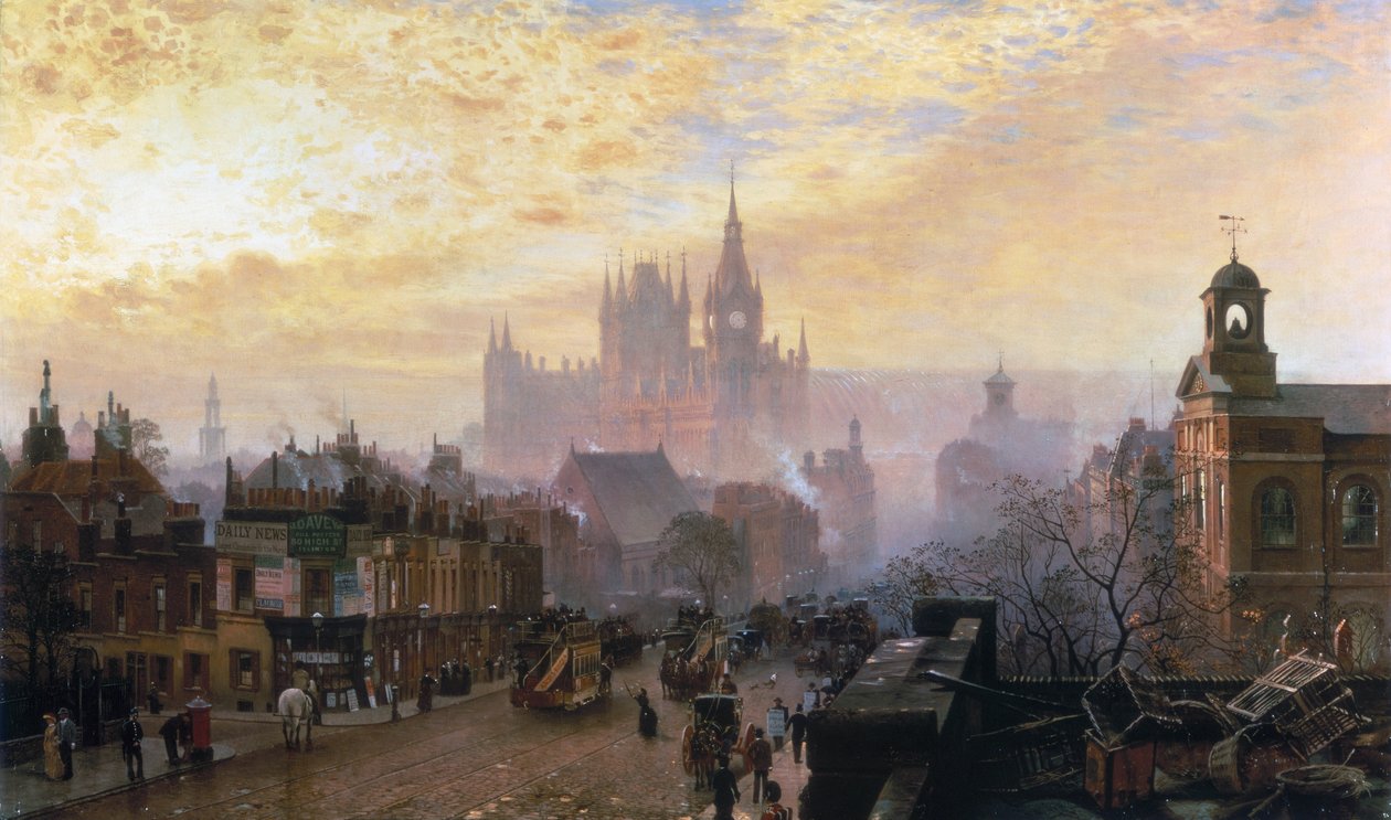 "A Pentonville Roadról nyugatra nézve: Este", 1884 alkotó: John Scorrer O