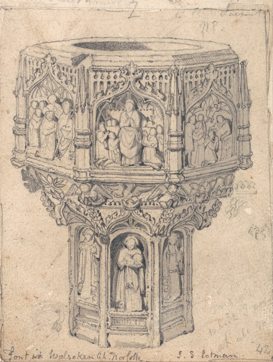 A Font a Walsoken templomban, Norfolk alkotó: John Sell Cotman