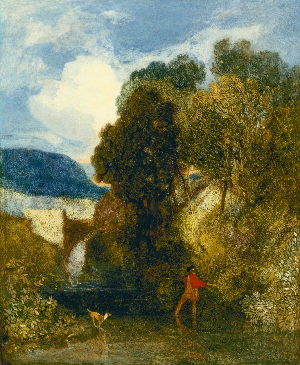 Folyói táj horgász és kutyájával (olaj, vászon) alkotó: John Sell Cotman