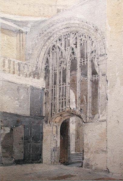 Képernyő, norwichi katedrális (ceruza és akvarell papíron) alkotó: John Sell Cotman