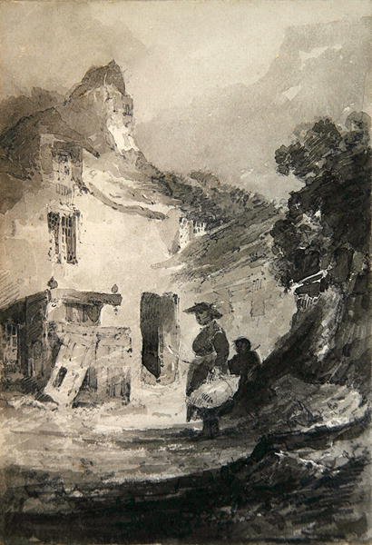 Egy régi kunyhó a Dolgellyben (ceruza és szürke mosás papíron) alkotó: John Sell Cotman