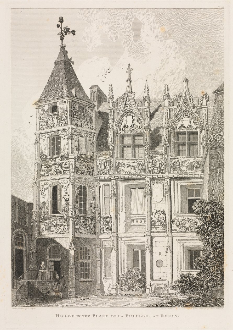 Normandia építészeti régiségei 1. évf. II, Pl. 64: Ház a Place de la Pucelle-ben, Rouenben, alkotó: John Sell Cotman