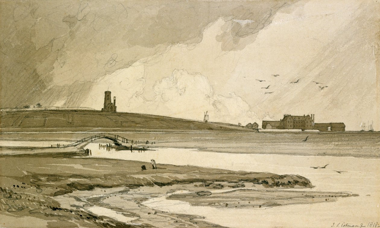 Blakeney templom és Wiveton Hall, 1818 alkotó: John Sell Cotman