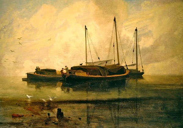 Boats at Anchor, Bladon Water, Norfolk (olaj, vászon) alkotó: John Sell Cotman